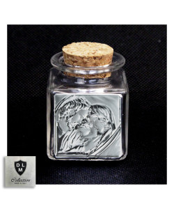 Barattolo in Vetro Quadrato con Icona Sacra Famiglia Matrimonio Battesimo Comunione
