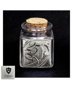 Barattolo in Vetro Quadrato Coppia Fedi 25 Anniversario Nozze d'Argento Venticinquesimo Matrimonio Portaconfetti Segnaposto 