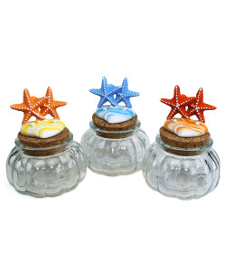 Barattolo in vetro tondo Portaconfetti con Stella Marina Colorata Mare Nascita Bimbo Battesimo Segnaposto 