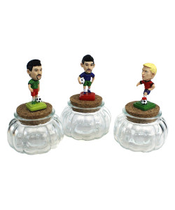 Barattolo in vetro tondo Portaconfetti Football Calcio Giocatori Nascita Bimbo Battesimo Comunione Compleanno Segnaposto Confettata