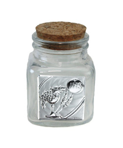 Barattolo Quadrato in Vetro Calice della Prima Comunione e Vite Segnaposto Portaconfetti 