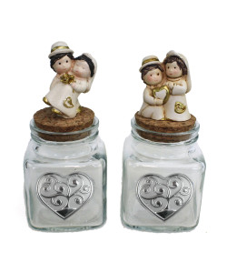 Barattolo Quadrato in Vetro con Cuore Albero della Vita e Coppia Sposi Sposini Nozze Anniversario Matrimonio Portaconfetti Segnaposto