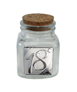 Barattolo Quadrato in Vetro Festa 18 Anni Diciottesimo Compleanno Segnaposto Portaconfetti 