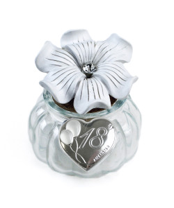 Barattolo tondo in vetro con tappo in sughero Fiore con Punto Luce e Cuore Festa 18 Anni Diciottesimo Compleanno Segnaposto Confettata Portaconfetti