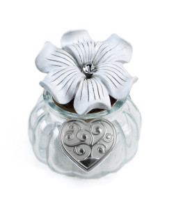 Barattolo tondo in vetro con tappo in sughero Fiore con Punto Luce e Cuore Life Tree Albero della Vita Nozze Battesimo Comunione Segnaposto Confettata Portaconfetti