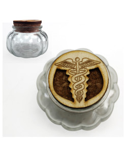 Barattolo zucca tondo in vetro con tappo in sughero Laurea in Farmacia Caduceo Portaconfetti Segnaposto Confettata