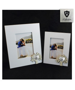 Bomboniera Portafoto Cornice Quadretto Cuore Albero della Vita Coppia Fedi 25 Anniversario Nozze d'Argento Venticinquesimo Shabby Chic in legno