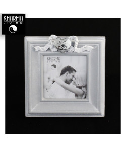 Bomboniera Portafoto Cornice Quadretto Fiocco Cuore Coppia Fedi 25 Anniversario Nozze d'Argento Venticinquesimo Matrimonio in legno Shabby Chic