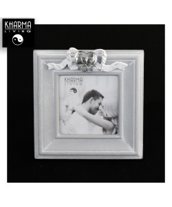 Bomboniera Portafoto Cornice Quadretto Fiocco Cuore per Cresima in legno Shabby Chic