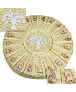 Bomboniere a Torta Panna Albero della Vita Calamita Magnete Orso Orsetto Unicorno Rosa Bimba Nascita Battesimo Compleanno Confettata