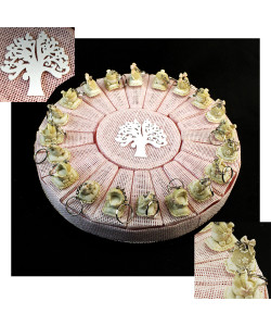 Bomboniere a Torta Rosa Bimba Albero della Vita Portachiavi Ciondolo Culla Culletta Bavetta Bavaglino Passeggino Battesimo Nascita Compleanno Confettata