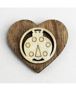 Calamita Cuore in Legno con Coccinella Portafortuna