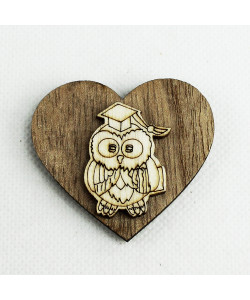 Calamita Cuore in Legno con Gufo Gufetto per Laurea