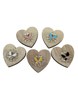 Calamita Cuore in legno e Blasone in Cristallo Quadrifoglio Anniversario Nozze Matrimonio Farfalle  Magnete Frigorifero