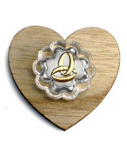 Calamita Cuore in legno e Blasone in Cristallo Quadrifoglio Anniversario Nozze Matrimonio Fedi  Magnete Frigorifero
