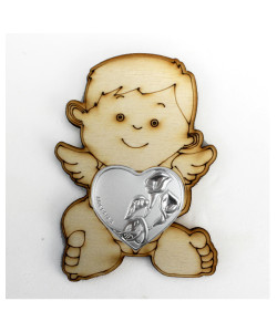 Calamita in legno Magnete Cuore Angelo Angioletto Puttino Coppia Fedi Nuziali Nozze Calle Matrimonio Anniversario Segnaposto