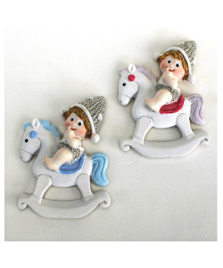 Calamita Magnete Cavallo Cavalluccio a Dondolo con Neonato Nascita Battesimo Segnaposto Confettata