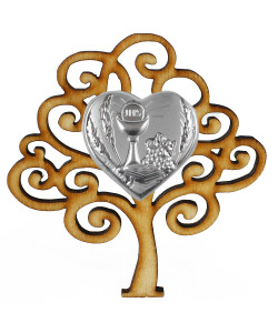 Calamita Magnete in Legno con Cuore Calice della Prima Comunione Segnaposto Confettata