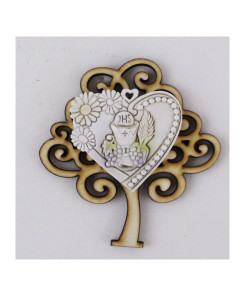 Calamita Magnete in Legno con Cuore Calice Prima Comunione in resina Segnaposto Confettata