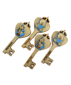 Calamita Magnete Legno Chiave Portafortuna Orso Orsetto Cuore Unicorno Azzurro Bimbo Nascita Battesimo Compleanno Segnaposto