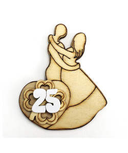 Calamita Magnete Legno Coppia Sposi Cuore 25 Anniversario di Nozze Matrimonio Confettata Segnaposto