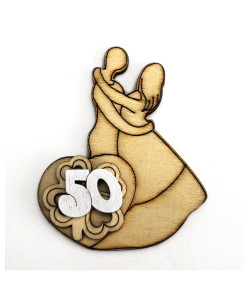 Calamita Magnete Legno Coppia Sposi Cuore 50 Anniversario di Nozze Matrimonio Confettata Segnaposto