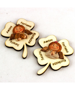 Calamita Magnete Quadrifoglio Portafortuna Angelo Angioletto Puttino Bimba