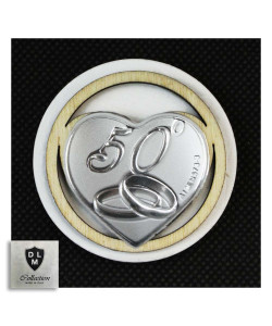 Calamita Magnete Tonda Cuore in legno Coppia Fedi 50 Anniversario D'oro Cinquantesimo Segnaposto Pensierino Confettata