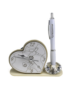 Portapenne in cristallo con Orologio in legno Calciatore con Penna Cresima  