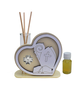 Profumatore Cuore in legno Quadrifoglio Calice per Nozze Cappello Vescovile Libro Bastone Nascita Battesimo Matrimonio Diffusore Profumo