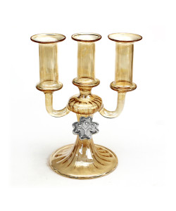 Candeliere a 3 bracci in vetro soffiato con Quadrifoglio con Albero della Vita Matrimonio Nozze Anniversario Porta Candele