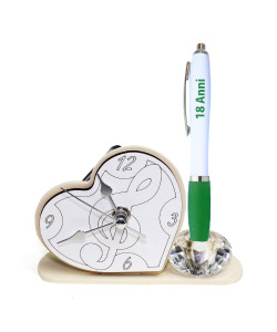 Portapenne in cristallo con Orologio in legno Chiave di Sol Musica con Penna 18 anni  