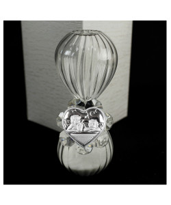 Clessidra in vetro con Fiore in cristallo e Cuore Coppia Angeli Angioletti Puttini Nozze Matrimonio Battesimo Comunione