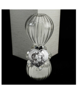 Clessidra in vetro con Fiore in cristallo e Cuore Madonna e Bambino Nozze Matrimonio Battesimo Comunione