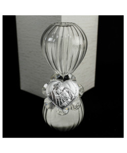 Clessidra in vetro con Fiore in cristallo e Cuore Sacra Famiglia Nozze Matrimonio Battesimo Comunione