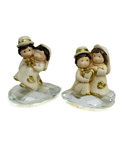 Coppia Sposi Sposini Dorati Cristallo Innamorati Nozze Abbraccio Matrimonio in Resina Anniversario Segnaposto Topper Torta