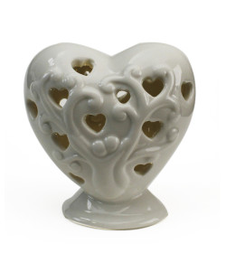 Cuore con Luce Lampada Lume Ceramica Bianca Matrimonio Nozze Coppia Innamorati Albero della Vita