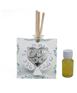 Diffusore Profumatore in Vetro Icona Cuore e Albero della Vita in Legno Bianco per Ambienti Profumo Matrimonio Battesimo Comunione