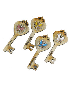 Calamita Magnete Legno Chiave Portafortuna Farfalle Nascita Anniversario Matrimonio Compleanno Segnaposto