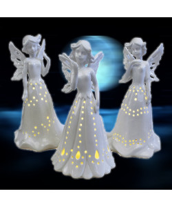 Fatina Angelo Angioletto con Luce LED Lampada Lume Porcellana Natale Nozze Matrimonio Comunione
