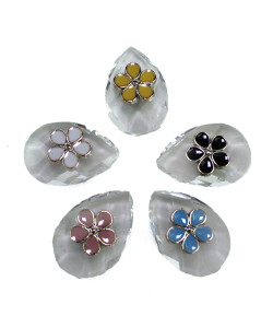 Calamita a Goccia  in cristallo e fiore 5 petali in laminato Battesimo Nascita Magnete Frigorifero