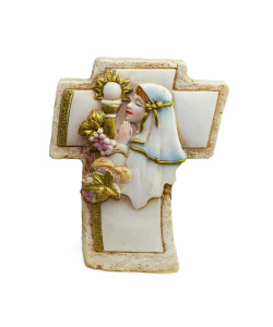 Icona Croce Crocifisso in resina con Bambina in preghiera Prima Comunione Segnaposto Confettata