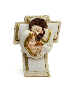 Icona Croce Crocifisso in resina con Sacra Famiglia Segnaposto Confettata