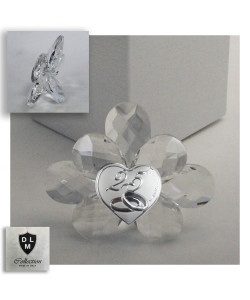 Icona Fiore in Cristallo con Cuore Coppia Fedi 25 Anniversario Nozze d'Argento Venticinquesimo