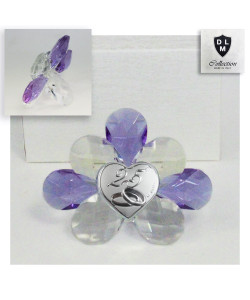 Icona Fiore in Cristallo con Cuore Coppia Fedi 25 Anniversario Nozze d'Argento Venticinquesimo