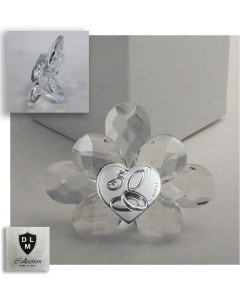 Icona Fiore in Cristallo con Cuore Coppia Fedi 50 Anniversario D'oro Cinquantesimo
