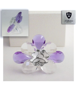 Icona Fiore in Cristallo con Quadrifoglio Coppia Fedi 25 Anniversario Nozze d'Argento Venticinquesimo