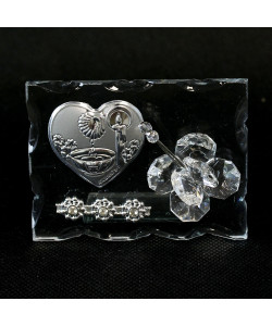 Icona in Vetro con Piastra Cuore e Farfalla in Cristallo Battesimo