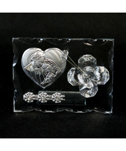 Icona in Vetro con Piastra Cuore e Farfalla in Cristallo Sacra Famiglia