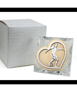 Icona in Vetro e Cristallo Quadretto con Cuore in legno Calciatore Giocatore di Calcio Football Compleanno